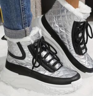 Silver Quilted Women's Winter Fleece Lined Sneakers 38